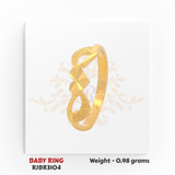 Gold baby ring angled view heart infinity pattern 0.98 gm elegant kids ring RJBR3104