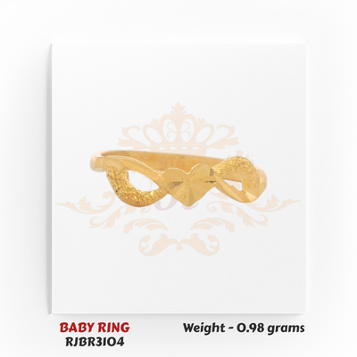 Gold baby ring heart infinity design front view 0.98 gm cute lightweight kids ring RJBR3104