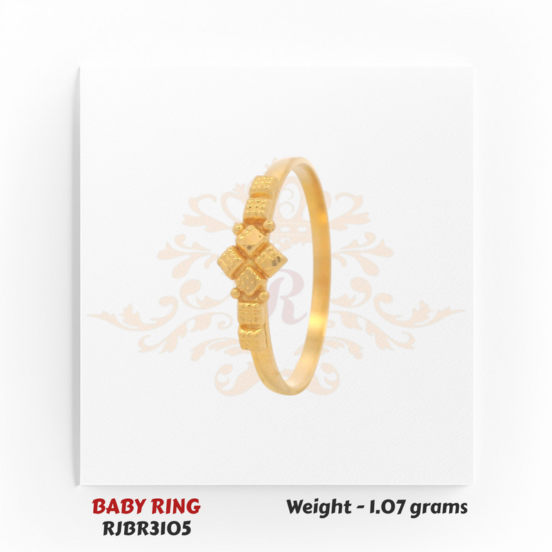 Gold baby ring angled view square cluster top 1.07 gm elegant kids ring RJBR3105