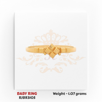 Gold baby ring square cluster design front view 1.07 gm cute lightweight kids ring RJBR3105
