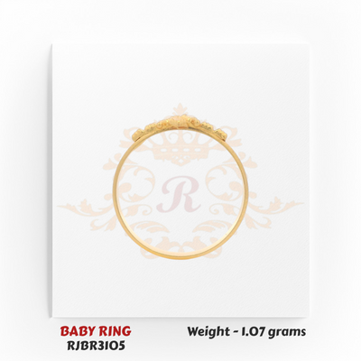 Gold baby ring side view diamond-cut square cluster design 1.07 gm lightweight kids ring RJBR3105