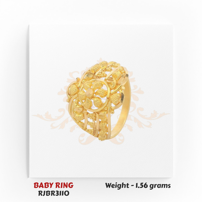 Gold baby ring angled view floral cluster design 1.56 gm elegant kids ring RJBR3110