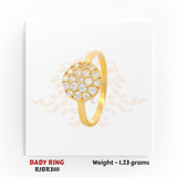 Gold baby ring angled view round CZ cluster top 1.23 gm elegant kids ring RJBR3111