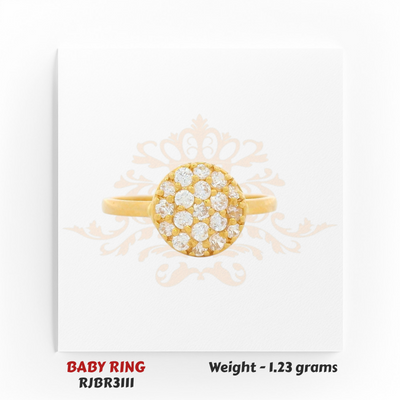 Gold baby ring round CZ cluster design front view 1.23 gm cute kids ring RJBR3111