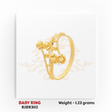 Gold baby ring angled view beaded cross pattern 1.23 gm traditional kids ring RJBR3112