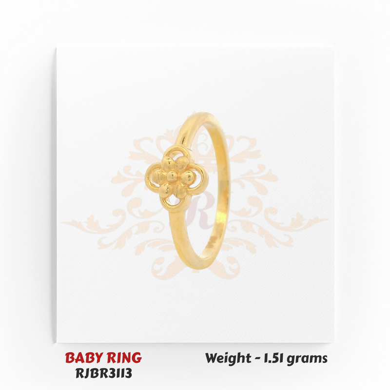 Gold baby ring angled view floral clover top 1.51 gm elegant kids ring RJBR3113