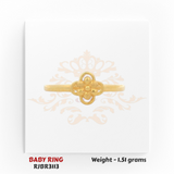 Gold baby ring floral clover design front view 1.51 gm cute lightweight kids ring RJBR3113