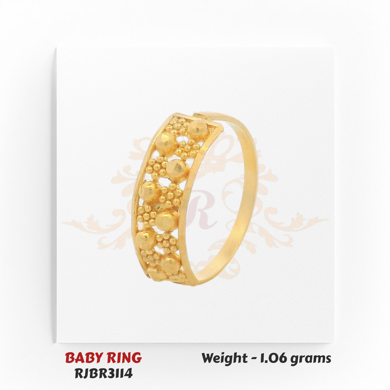 Gold baby ring angled view bead cluster band 1.06 gm cute lightweight kids ring RJBR3114