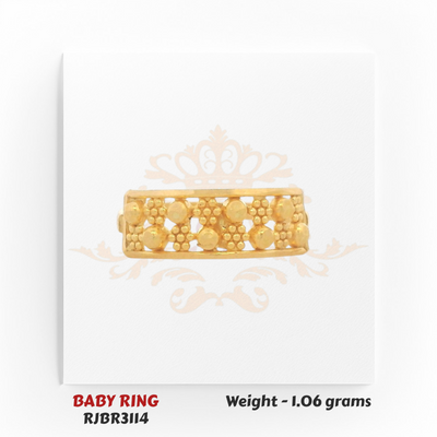 Gold baby ring band design with bead cluster pattern 1.06 gm lightweight kids ring RJBR3114