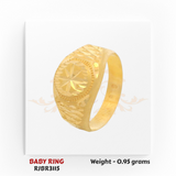 Gold baby ring angled view diamond-cut texture 0.95 gm lightweight kids ring RJBR3115