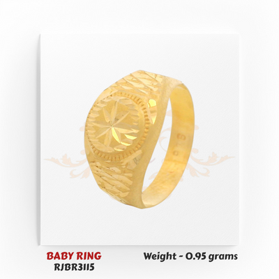 Gold baby ring angled view diamond-cut texture 0.95 gm lightweight kids ring RJBR3115