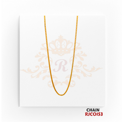 22kt Gold Box Chain RJCO153 – A sleek and durable 11.30-gram box-link gold chain, 19 inches in length. Available at Regal Jewels.