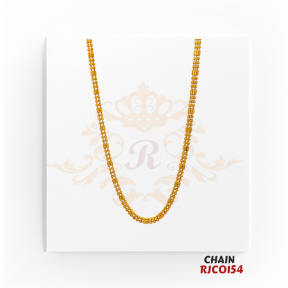 "22kt Gold Fancy Bead Chain RJCO154 – A lightweight 8.4-gram gold chain with intricate beadwork, 15 inches in length. Available at Regal Jewels.