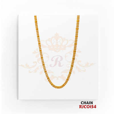 "22kt Gold Fancy Bead Chain RJCO154 – A lightweight 8.4-gram gold chain with intricate beadwork, 15 inches in length. Available at Regal Jewels.