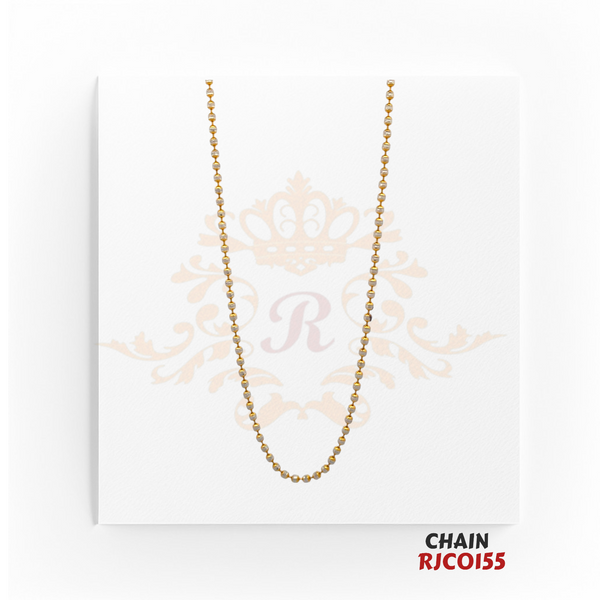 22kt Two-Tone Gold Beaded Chain RJCO155 – A 7.90-gram delicate gold and rhodium beaded chain, 19 inches in length. Available at Regal Jewels.