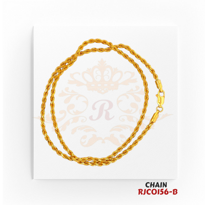 22kt Gold Rope Chain RJCO156 – A 14.20-gram classic rope chain, 16 inches in length. Available at Regal Jewels.