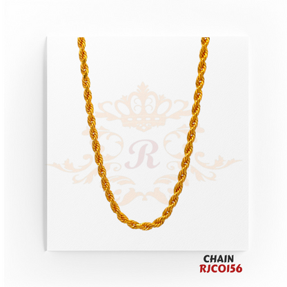 22kt Gold Rope Chain RJCO156 – A 14.20-gram classic rope chain, 16 inches in length. Available at Regal Jewels.