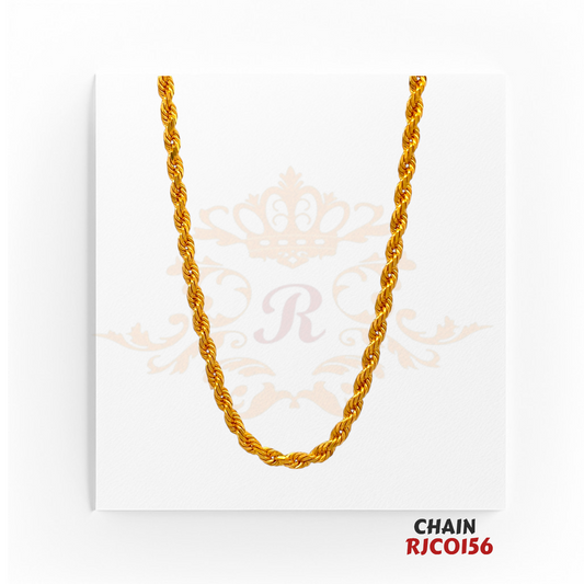 22kt Gold Rope Chain RJCO156 – A 14.20-gram classic rope chain, 16 inches in length. Available at Regal Jewels.