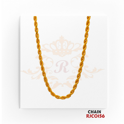 22kt Gold Rope Chain RJCO156 – A 14.20-gram classic rope chain, 16 inches in length. Available at Regal Jewels.