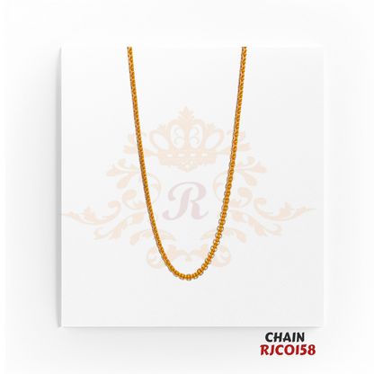 22kt Gold Diamond Cut Ball Chain RJCO158 – A 10.90-gram, 18-inch gold chain with an intricate diamond-cut ball design. Available at Regal Jewels