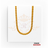 22kt Gold Diamond-Cut Barrel Bead Chain RJCO159 – A 17.20-gram, 16-inch chain with a textured barrel bead design. Available at Regal Jewels.