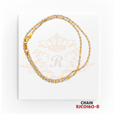 22kt Two-Tone Gold Oval Bead Chain RJCO160 – A 7.50-gram, 16-inch yellow gold and rhodium-finished chain. Available at Regal Jewels.