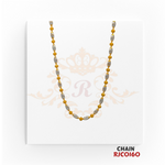 22kt Two-Tone Gold Oval Bead Chain RJCO160 – A 7.50-gram, 16-inch yellow gold and rhodium-finished chain. Available at Regal Jewels.