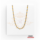 22kt Two-Tone Gold Oval Bead Chain RJCO160 – A 7.50-gram, 16-inch yellow gold and rhodium-finished chain. Available at Regal Jewels.