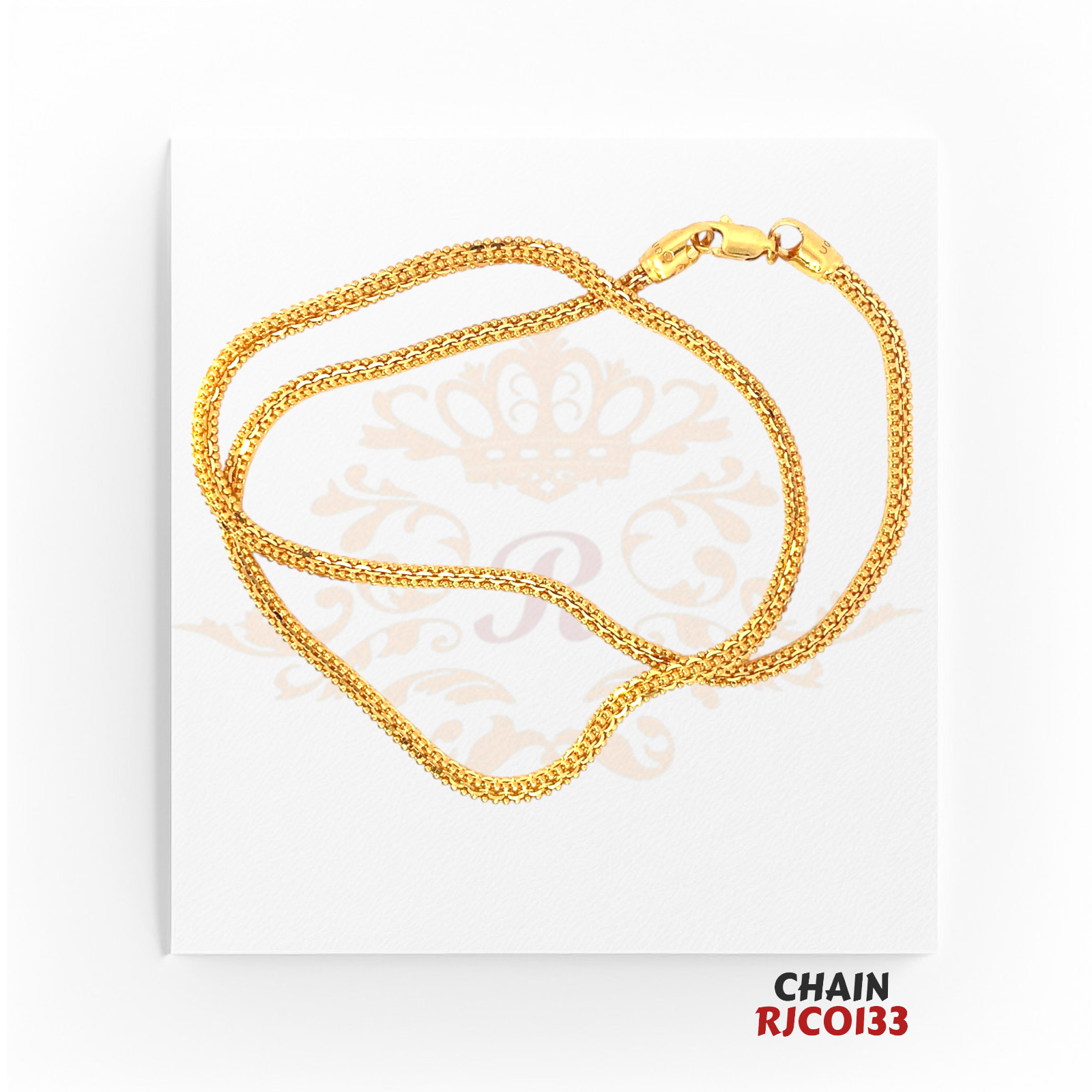 22kt Gold Rope Chain RJCO133 – A 22.2-gram, 18-inch luxurious rope-style chain with a radiant finish, designed for men and women, available at Regal Jewels.