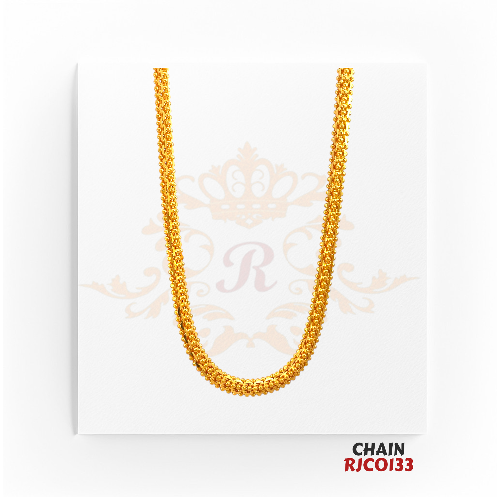 22kt Gold Rope Chain RJCO133 – A 22.2-gram, 18-inch luxurious rope-style chain with a radiant finish, designed for men and women, available at Regal Jewels.