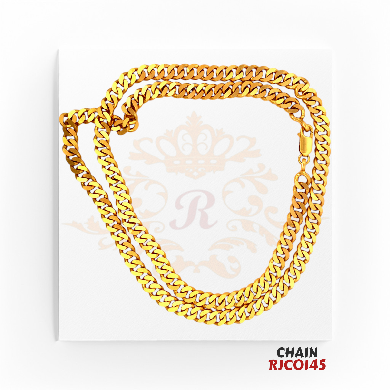 22kt Gold Cuban Link Chain RJCO145 – A bold and heavyweight 84.5-gram gold chain with a 26-inch length, featuring a thick Cuban link design, available at Regal Jewels.