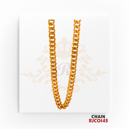 22kt Gold Cuban Link Chain RJCO145 – A bold and heavyweight 84.5-gram gold chain with a 26-inch length, featuring a thick Cuban link design, available at Regal Jewels.