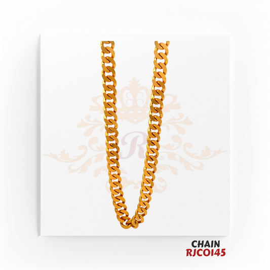 22kt Gold Cuban Link Chain RJCO145 – A bold and heavyweight 84.5-gram gold chain with a 26-inch length, featuring a thick Cuban link design, available at Regal Jewels.