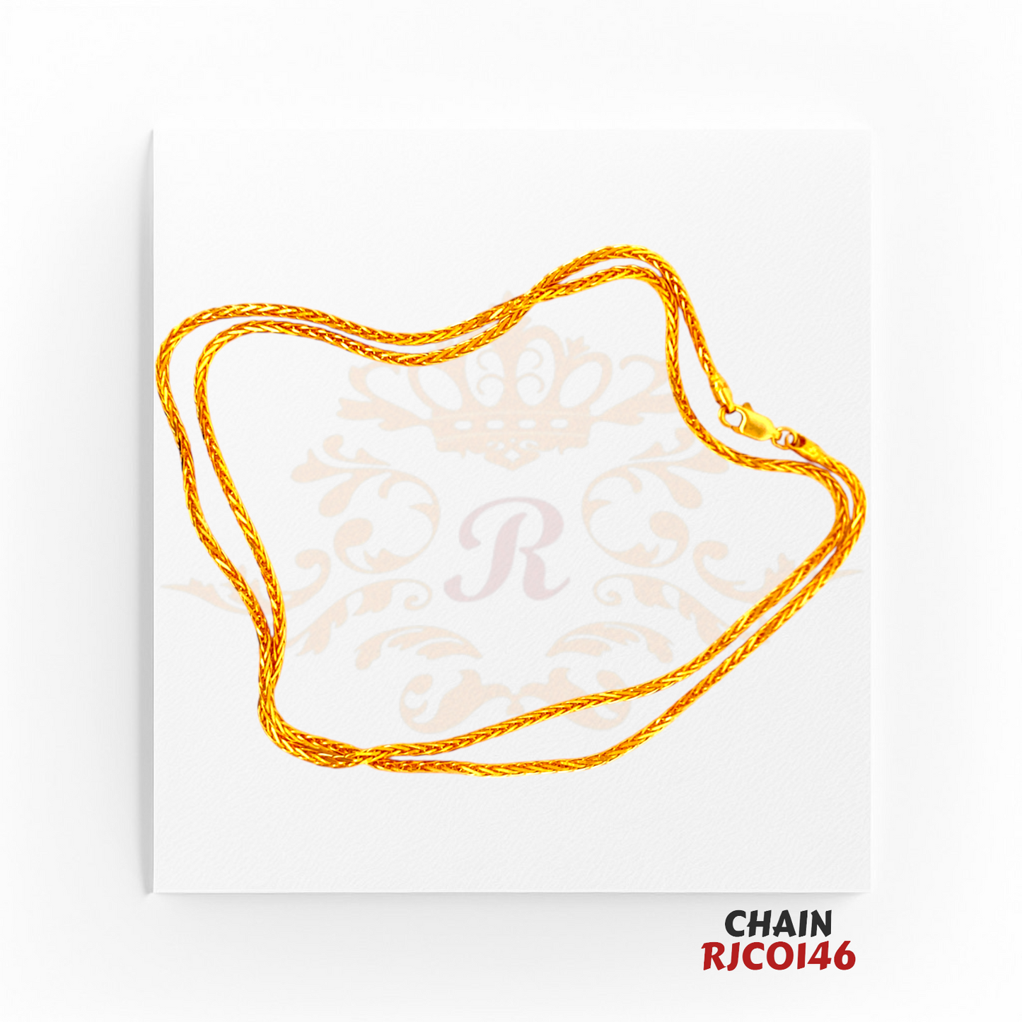 22kt Gold Sleek Rope Chain RJCO146 – A 16.4-gram gold chain with a 24-inch length, featuring a finely woven rope design, available at Regal Jewels.