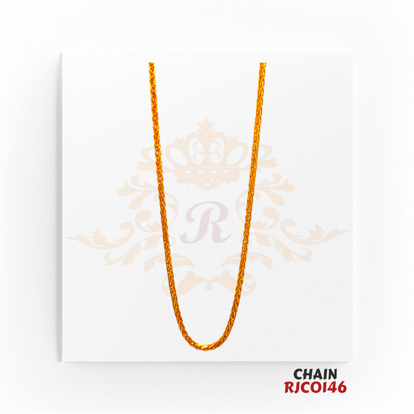 22kt Gold Sleek Rope Chain RJCO146 – A 16.4-gram gold chain with a 24-inch length, featuring a finely woven rope design, available at Regal Jewels.