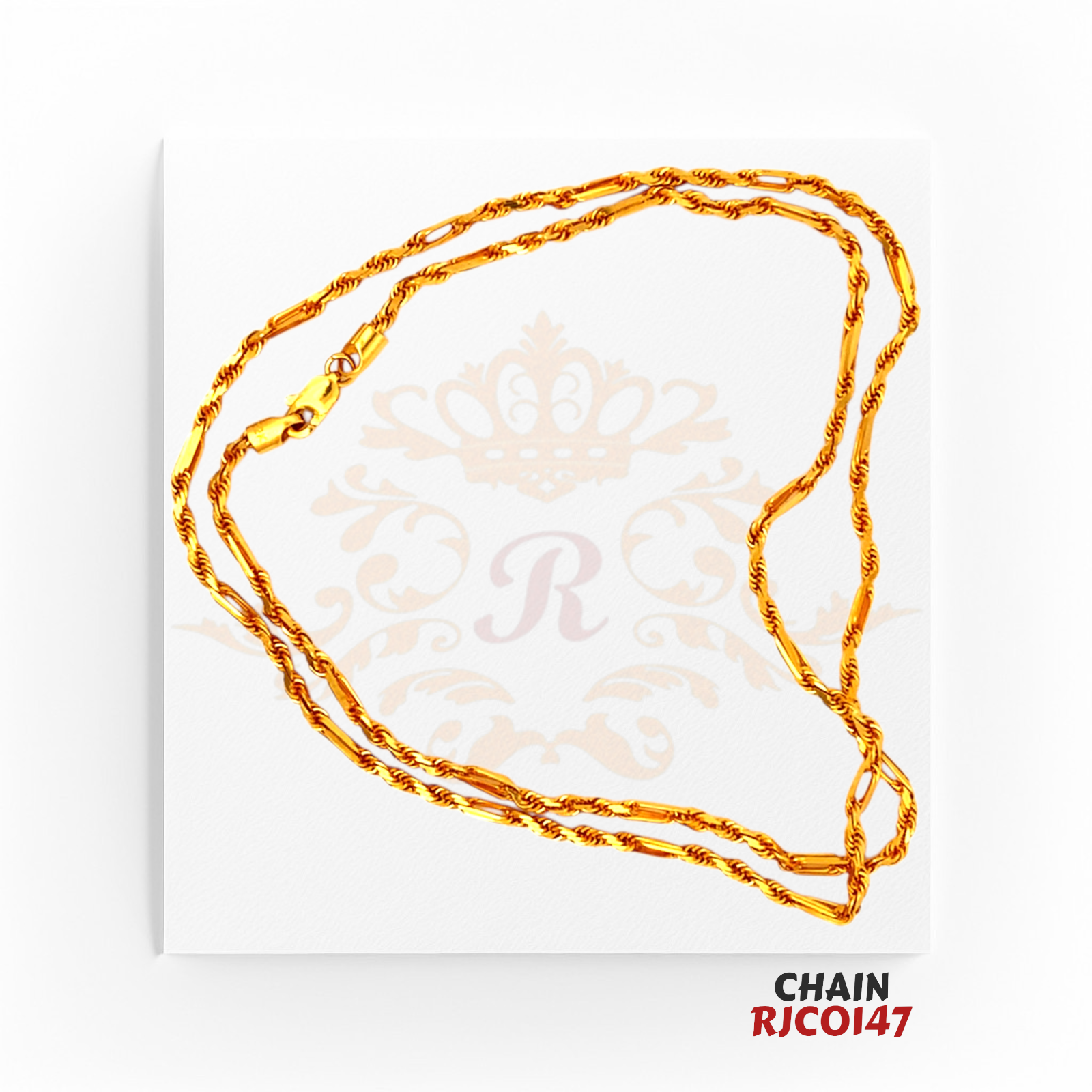 22kt Gold Figaro Rope Chain RJCO147 – A 10.9-gram gold chain with an 18-inch length, featuring a delicate Figaro and rope link design, available at Regal Jewels.
