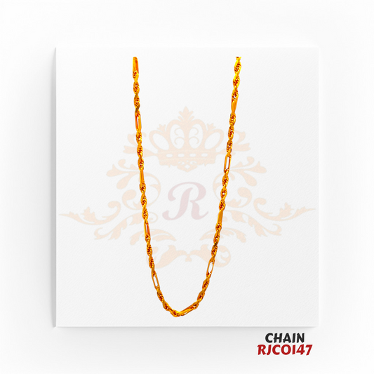 22kt Gold Figaro Rope Chain RJCO147 – A 10.9-gram gold chain with an 18-inch length, featuring a delicate Figaro and rope link design, available at Regal Jewels.