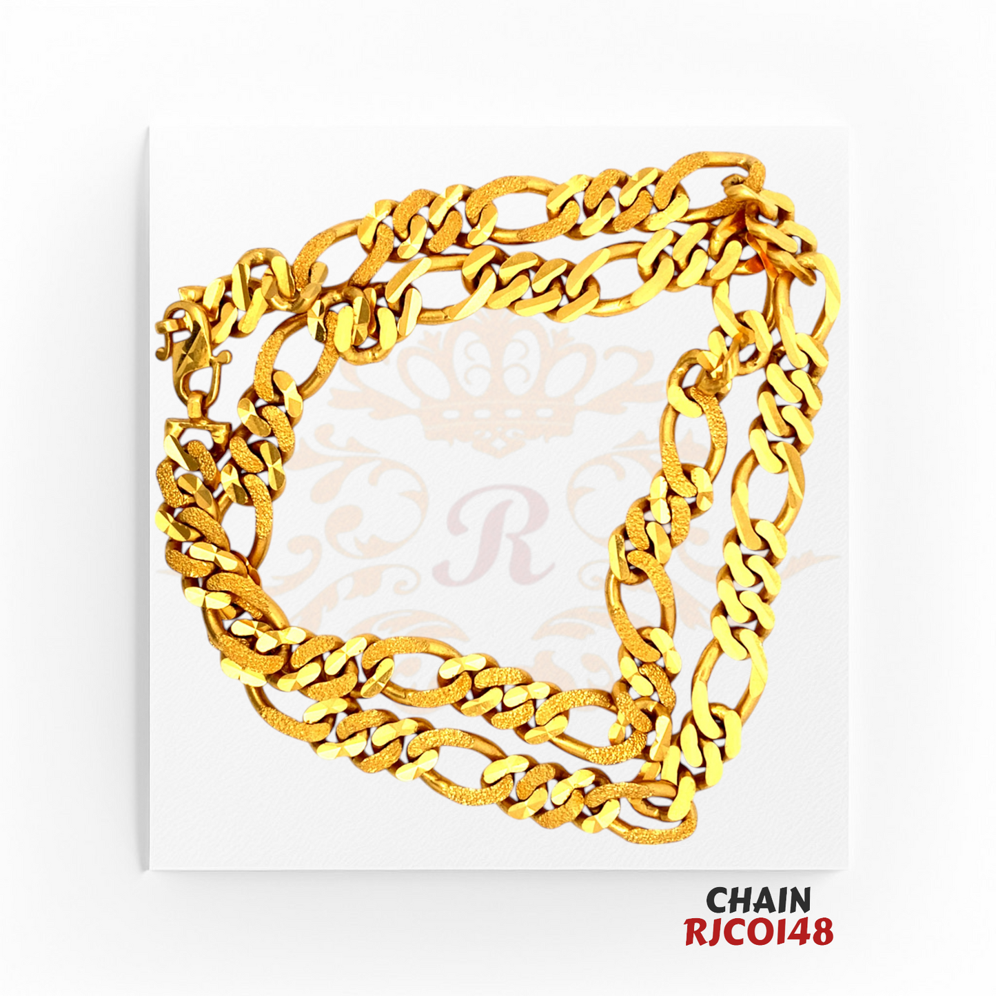 22kt Gold Cuban Link Chain RJCO148 – A 122.1-gram gold chain with a 24-inch length, featuring a bold and durable Cuban link design, available at Regal Jewels.