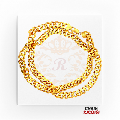 22kt Gold Heavy Cuban Link Chain RJCO151 – A solid 155.90-gram, 26-inch statement chain with a luxurious Cuban link design. Available at Regal Jewels.