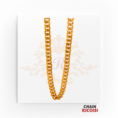 22kt Gold Heavy Cuban Link Chain RJCO151 – A solid 155.90-gram, 26-inch statement chain with a luxurious Cuban link design. Available at Regal Jewels.