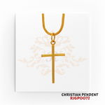 22kt Gold Christian Pendant RJGP0072 – A minimalist 22kt yellow gold long cross pendant with a sleek polished finish. Weighs 3.40 grams, measuring 1.50 inches in length and 0.75 inches in width. Perfect for religious devotion, everyday wear, or as a thoughtful gift. Available at Regal Jewels.