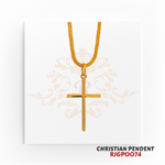 22kt Gold Christian Pendant RJGP0074 – A sleek, minimalist 22kt yellow gold cross pendant with a polished finish. Weighs 2.20 grams, measuring 1 inch in length and 0.75 inches in width. Perfect for religious devotion, everyday wear, or as a meaningful gift. Available at Regal Jewels.