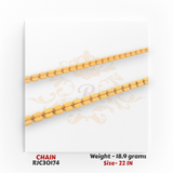 22kt gold chain RJC30174 full view featuring textured barrel bead pattern, elegant shine, 18.9 grams, 22 inch size