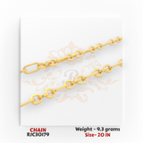 22kt gold chain RJC30179 close-up showing paperclip oval links and smooth shine, stylish daily wear chain, 9.3g, 20 in