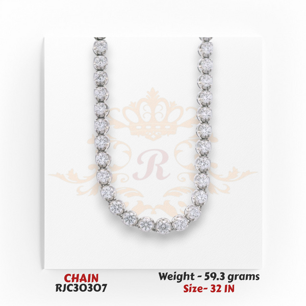 18kt gold tennis link chain full view sparkling iced look 59.3 gm 32 inch statement necklace RJC30307