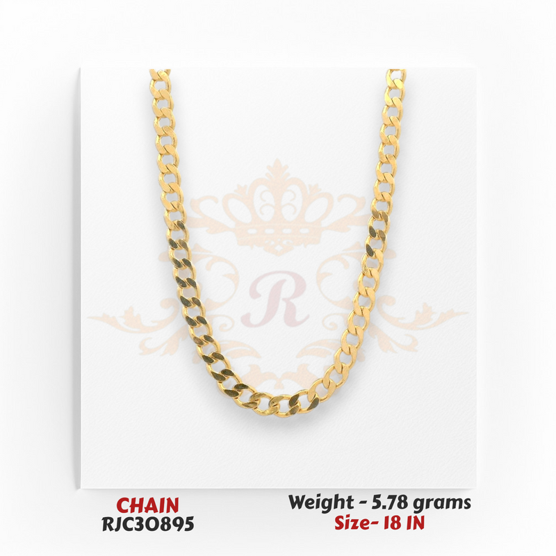 22kt gold chain RJC30895 close-up showing classic curb links, polished shine, lightweight 5.78 grams, 18 inch length