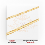 22kt gold chain RJC30895 front view featuring sleek curb link pattern, smooth shine, lightweight chain, 5.78g, 18 in