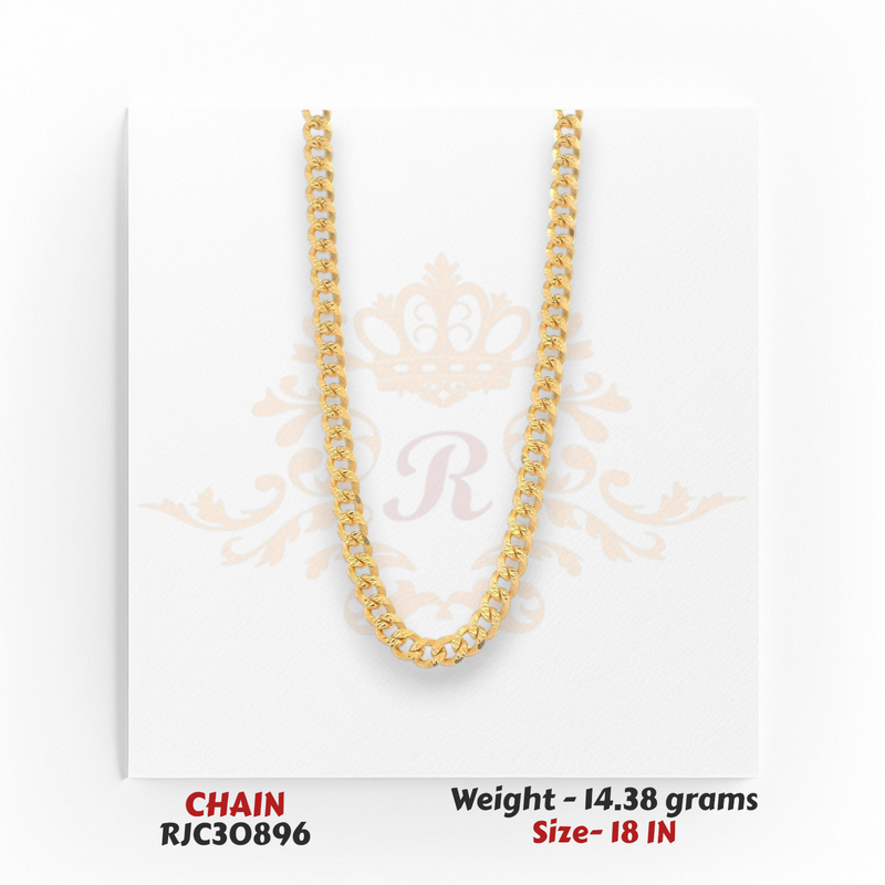 22kt gold chain RJC30896 full view with bold round link pattern, diamond-cut shine, 14.38 grams, 18 inch length