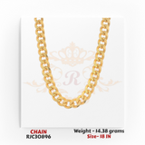 22kt yellow gold chain RJC30896 front view showing thick round curb links, glossy finish, 14.38g, 18 inches