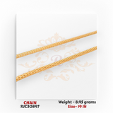 22kt gold chain RJC30897 front view featuring sleek box link chain style, elegant shine, 8.95 grams, 19 inch size